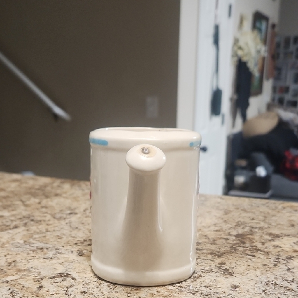 Floral Cream Watering Can Is (Vtg) Added A Ceramic Type. Flower On Stand 2 Piece - Picture 4 of 8